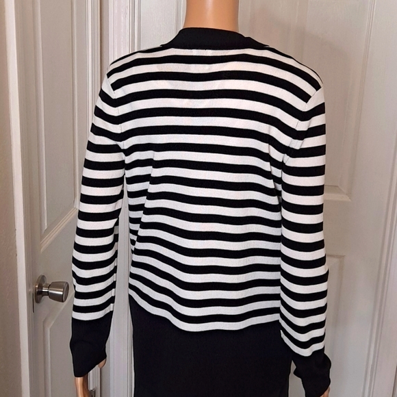 Anne Kline Black and White Stripe Malibu Cardigan with Front Pockets - Picture 3 of 8